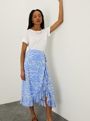 Monsoon Blue Wrap Wave Print Midi Skirt - Image 1 of 2