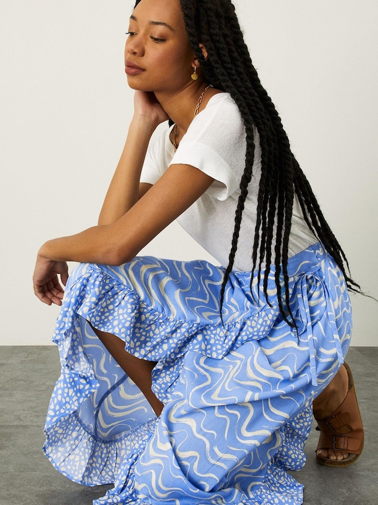 Monsoon Blue Wrap Wave Print Midi Skirt - Image 2 of 2
