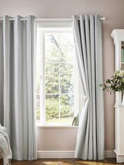Laura Ashley Smoke Green Awning Stripe Eyelet Curtains - Image 1 of 2