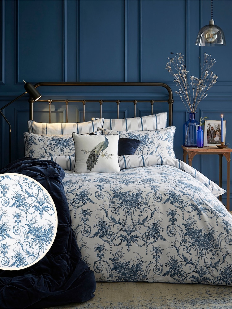 Laura Ashley Midnight Blue Tuileries 100% Cotton Duvet Cover and Pillowcase Set - Image 2 of 7