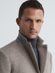 Reiss Oatmeal Gable Single Breasted Overcoat - Image 6 of 6