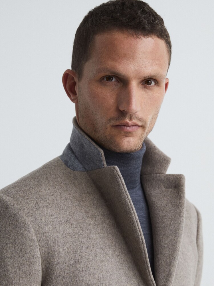 Reiss Oatmeal Gable Single Breasted Overcoat - Image 6 of 6