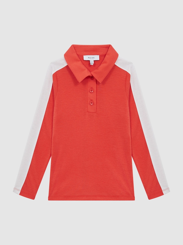 Reiss Coral India Senior Colourblock Jersey Polo Top - Image 2 of 6
