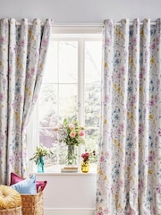 Laura Ashley Multi Wild Meadow Eyelet Lined  Eyelet 100% Cotton Curtains - Image 1 of 2