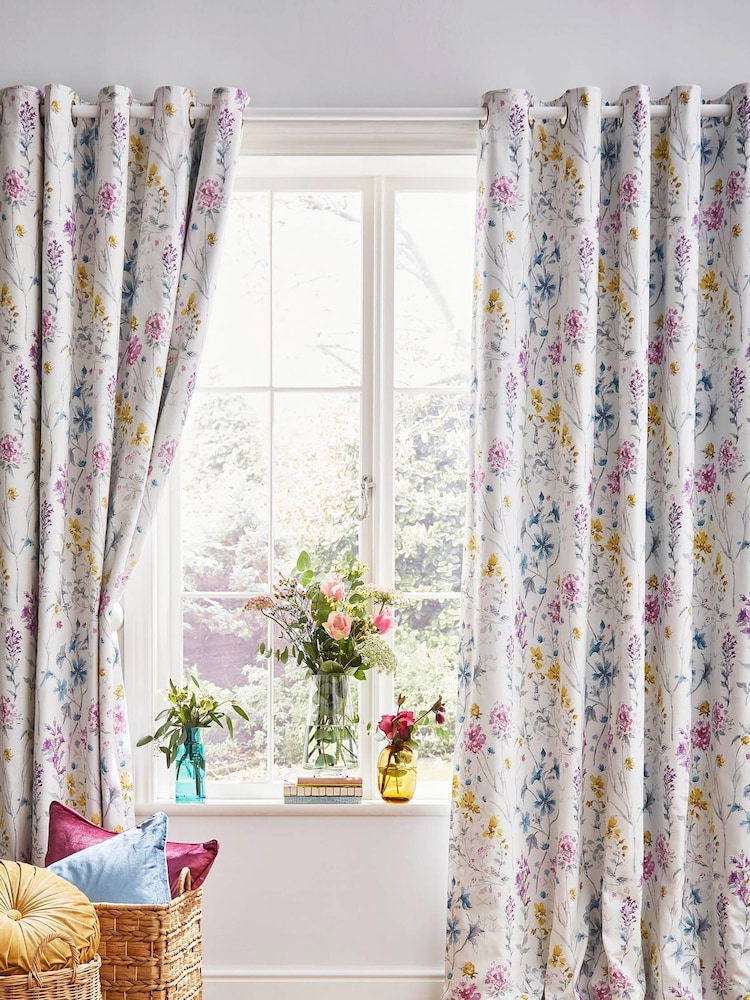 Laura Ashley Multi Wild Meadow Eyelet Lined  Eyelet 100% Cotton Curtains - Image 1 of 2