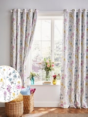 Laura Ashley Multi Wild Meadow Eyelet Lined  Eyelet 100% Cotton Curtains - Image 2 of 2
