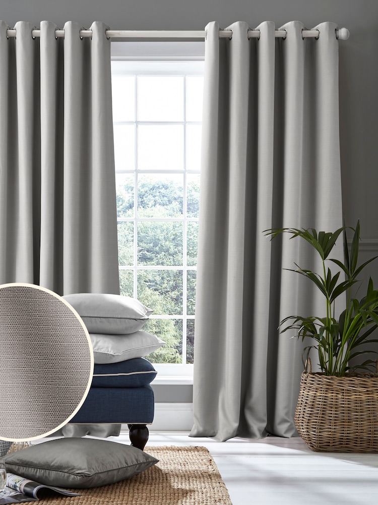 Laura Ashley Steel Grey Stephanie Eyelet Blackout Lined  Eyelet Curtains - Image 1 of 2