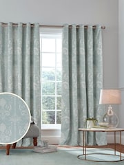 Laura Ashley Duck Egg Blue Josette Blackout Lined 100% Cotton Eyelet Curtains - Image 1 of 3