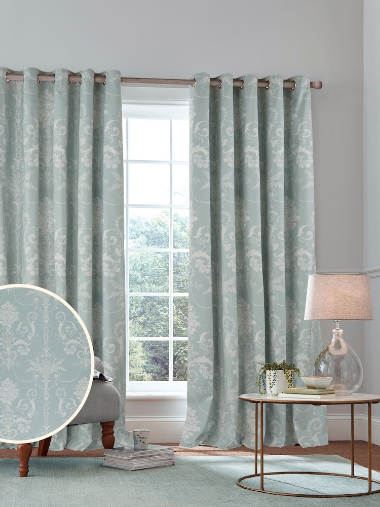 Laura Ashley Duck Egg Blue Josette Blackout Lined 100% Cotton Eyelet Curtains - Image 1 of 3