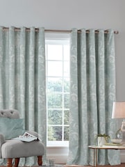 Laura Ashley Duck Egg Blue Josette Blackout Lined 100% Cotton Eyelet Curtains - Image 2 of 3