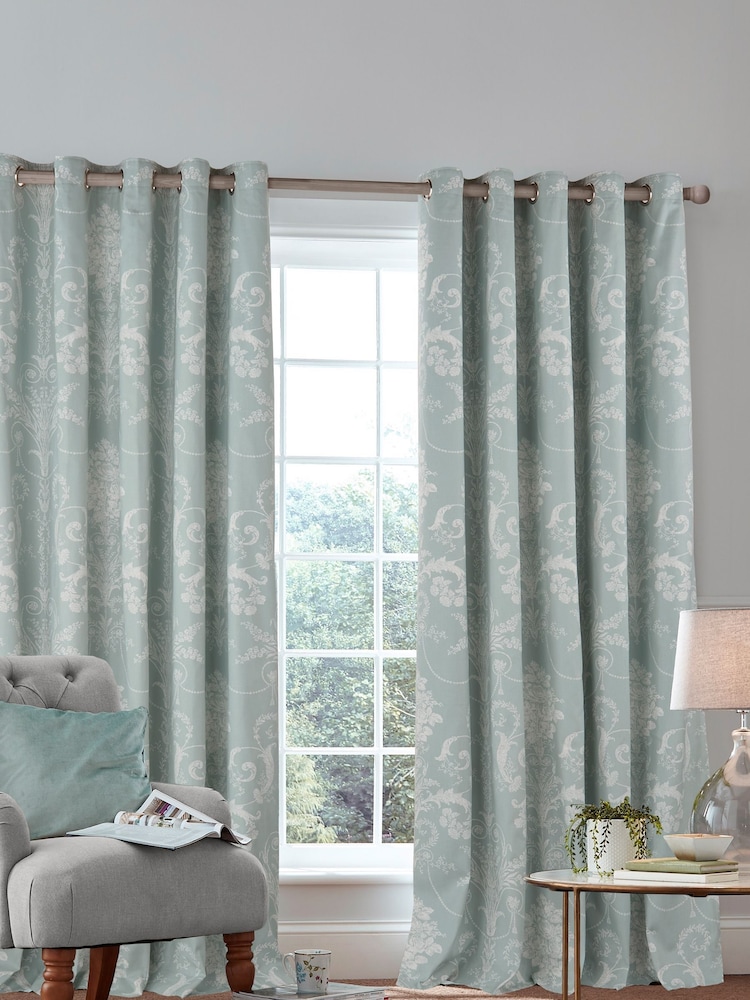 Laura Ashley Duck Egg Blue Josette Blackout Lined 100% Cotton Eyelet Curtains - Image 2 of 3