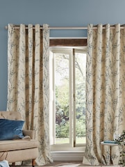 Laura Ashley Seaspray Blue Pussy Willow Eyelet Eyelet Lined 100% Cotton Curtains - Image 1 of 2