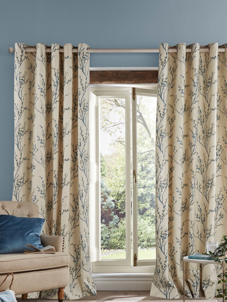 Laura Ashley Seaspray Blue Pussy Willow Eyelet Eyelet Lined 100% Cotton Curtains - Image 1 of 2