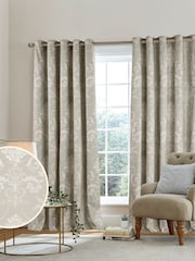 Laura Ashley Natural Josette Blackout Lined 100% Cotton Eyelet Curtains - Image 1 of 1