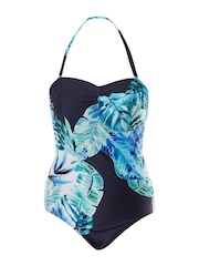 Seaspray Emmeline Figurformender Bandeau-Badeanzug mit Palmendesign, Blau - Bild 4 von 4