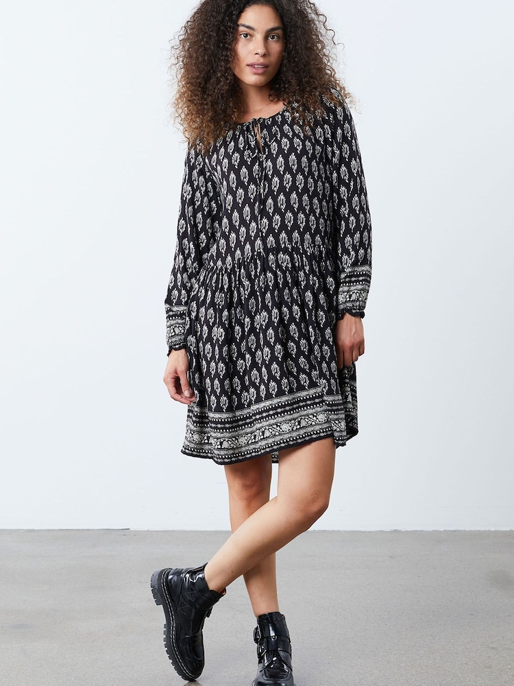 Lollys Laundry Black Printed Tunic Mini Dress - Image 1 of 5 Lollys Laundry Black Printed Tunic Mini Dress - Image 1 of 5