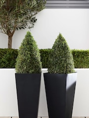 Set of 2 Charcoal Grey Metal All Weather Plant Pot - Image 1 of 4