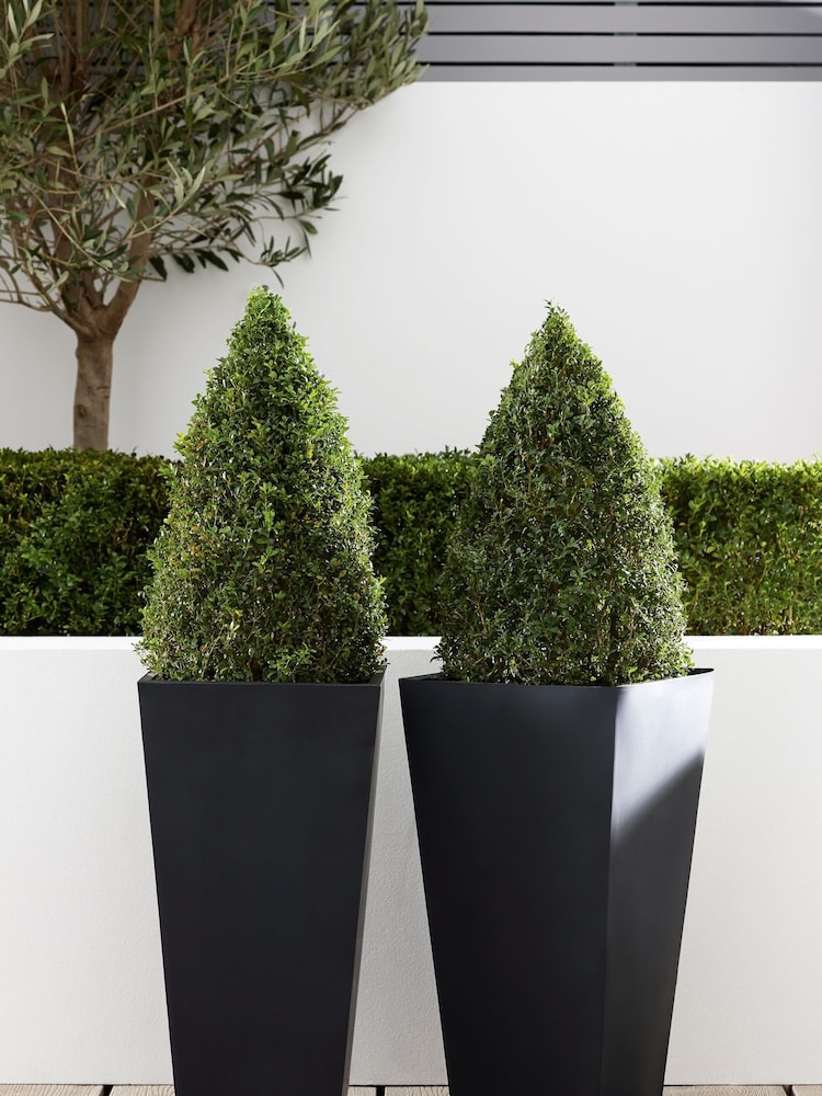 Set of 2 Charcoal Grey Metal All Weather Plant Pot - Image 1 of 4