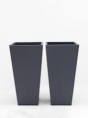 Set of 2 Charcoal Grey Metal All Weather Plant Pot - Image 2 of 4