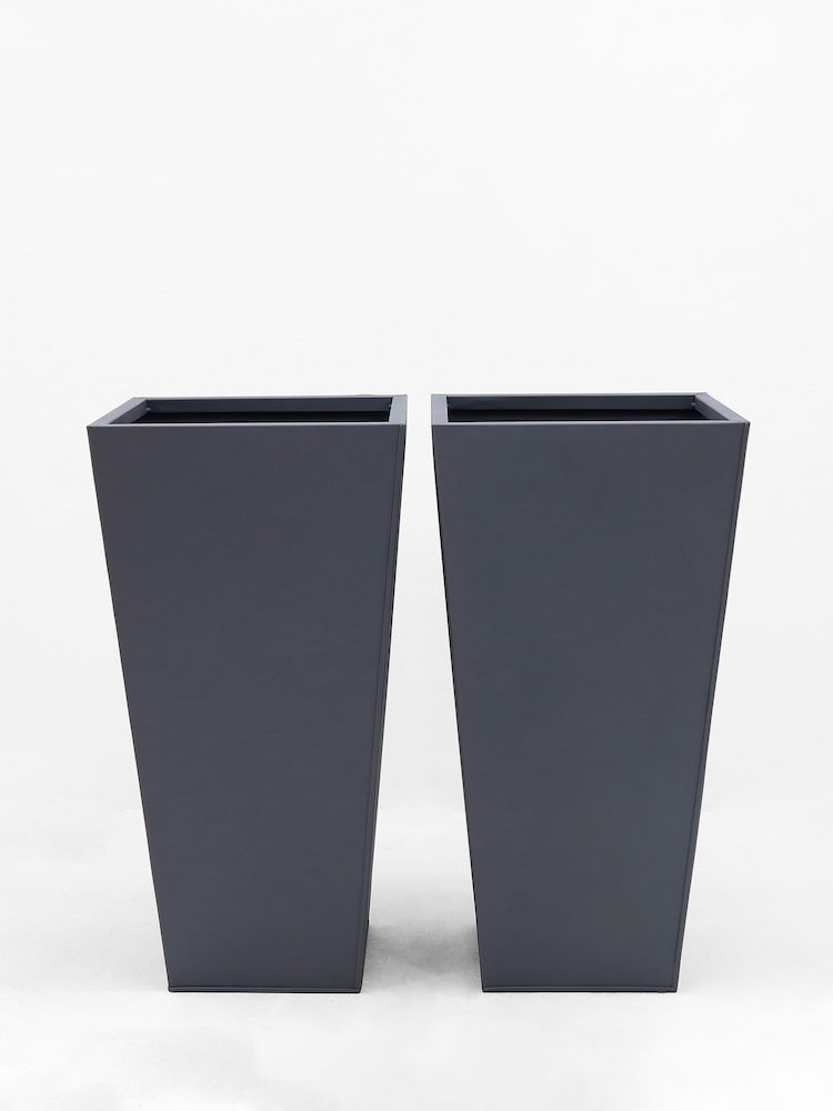 Set of 2 Charcoal Grey Metal All Weather Plant Pot - Image 2 of 4