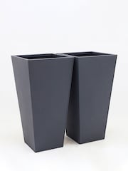 Set of 2 Charcoal Grey Metal All Weather Plant Pot - Image 3 of 4