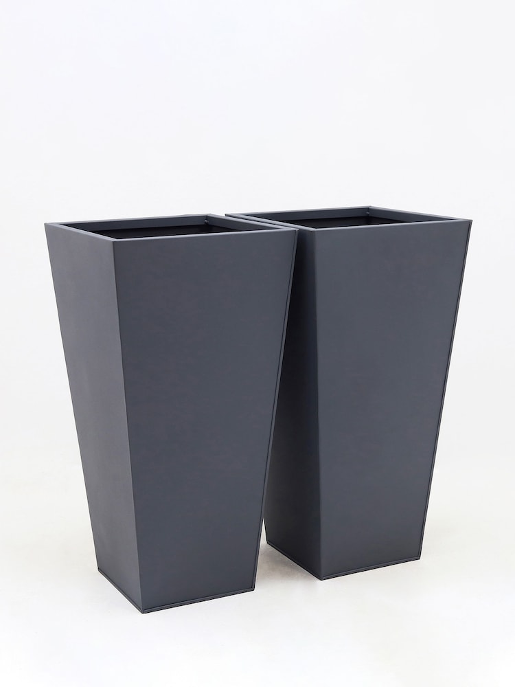Set of 2 Charcoal Grey Metal All Weather Plant Pot - Image 3 of 4