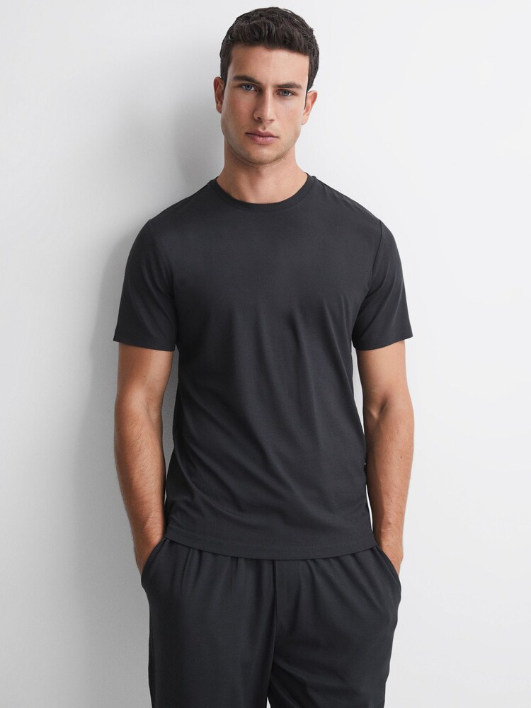 Reiss Charcoal Holt Jersey Crew Neck Short Sleeve T-Shirt - Image 1 of 4