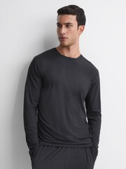 Reiss Charcoal Cromer Jersey Crew Neck Long Sleeve T-Shirt - Image 1 of 5