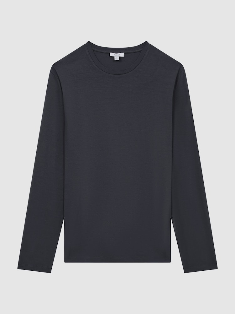 Reiss Charcoal Cromer Jersey Crew Neck Long Sleeve T-Shirt - Image 2 of 5