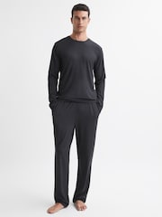 Reiss Charcoal Cromer Jersey Crew Neck Long Sleeve T-Shirt - Image 3 of 5