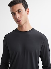 Reiss Charcoal Cromer Jersey Crew Neck Long Sleeve T-Shirt - Image 4 of 5