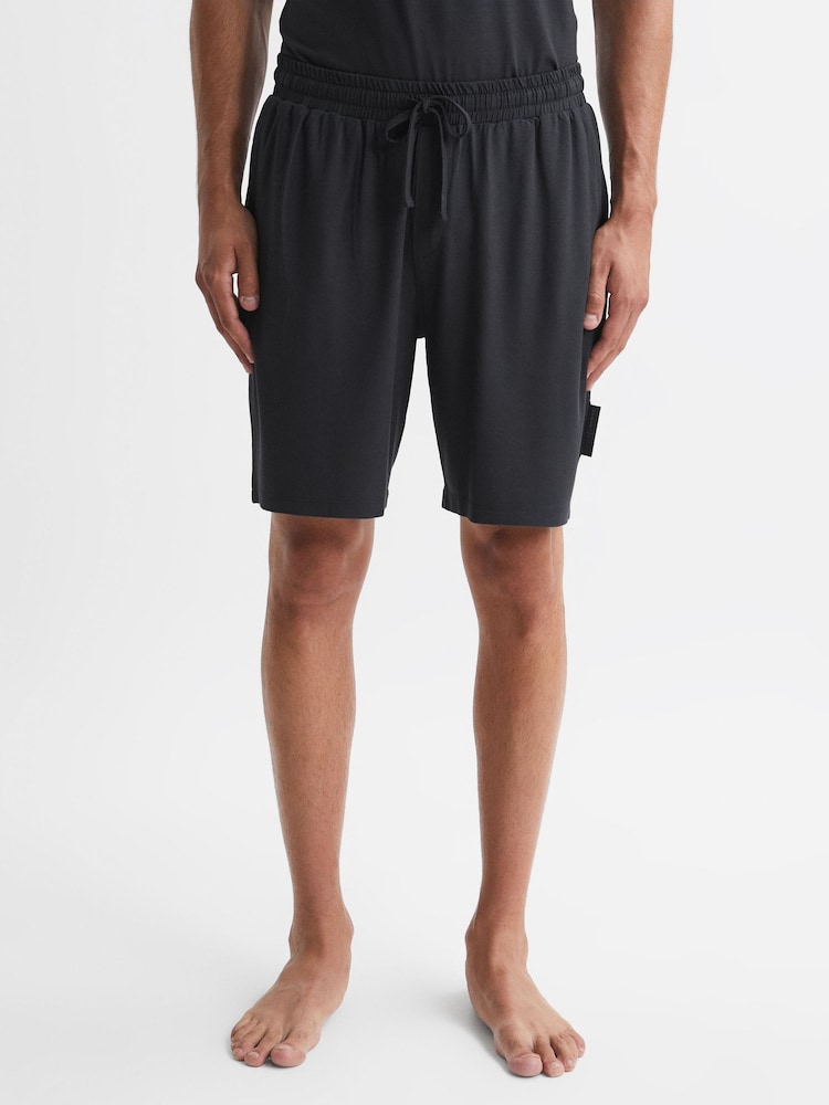Reiss Charcoal Walcot Jersey Drawstring Shorts - Image 1 of 4
