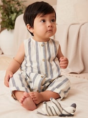 Grey/White Stripe Woven Baby Romper (0mths-2yrs) - Image 1 of 9