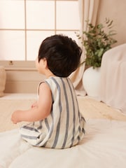 Grey/White Stripe Woven Baby Romper (0mths-2yrs) - Image 2 of 9