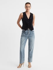 Reiss Black Opal Fitted Velvet Suit Waistcoat - Image 5 of 5