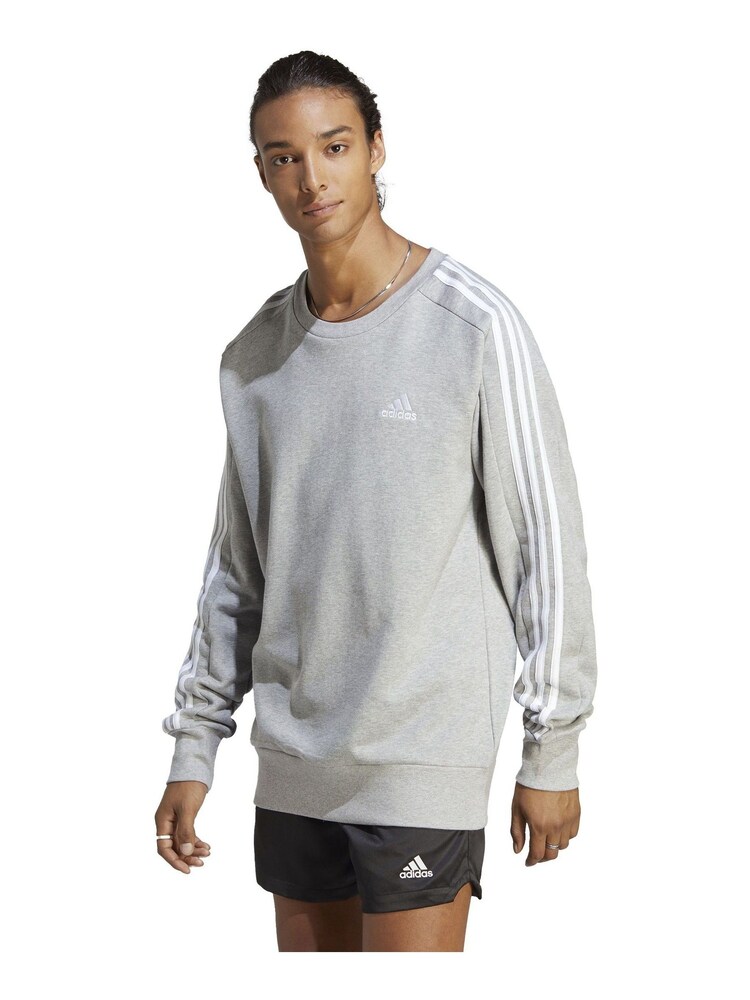 adidas Grey Sportswear Essentials French Terry 3-Stripes 100% Cotton Sweatshirt - Image 1 of 7