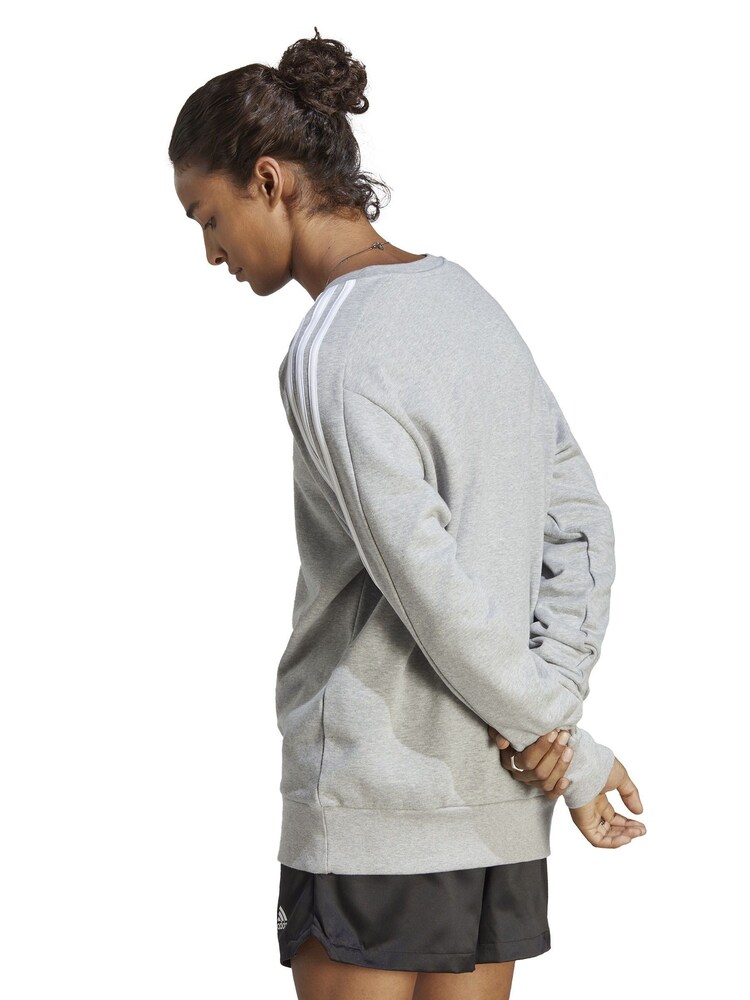 adidas Grey Sportswear Essentials French Terry 3-Stripes 100% Cotton Sweatshirt - Image 2 of 7