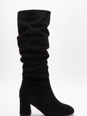 Quiz Black Ruched Block Heel Knee High Boots - Image 1 of 5