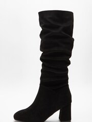 Quiz Black Ruched Block Heel Knee High Boots - Image 2 of 5