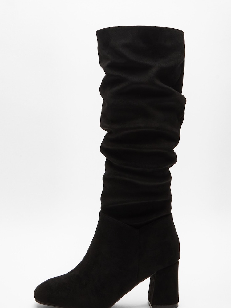 Quiz Black Ruched Block Heel Knee High Boots - Image 2 of 5