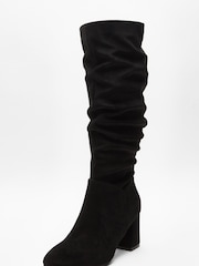 Quiz Black Ruched Block Heel Knee High Boots - Image 3 of 5