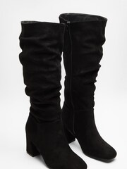 Quiz Black Ruched Block Heel Knee High Boots - Image 4 of 5