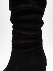 Quiz Black Ruched Block Heel Knee High Boots - Image 5 of 5