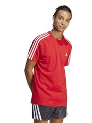 adidas Red Essentials Single Jersey 3-Stripes 100% Cotton T-Shirt - Image 1 of 7