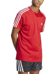 adidas Red Essentials Single Jersey 3-Stripes 100% Cotton T-Shirt - Image 4 of 7