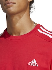 adidas Red Essentials Single Jersey 3-Stripes 100% Cotton T-Shirt - Image 5 of 7