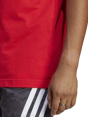 adidas Red Essentials Single Jersey 3-Stripes 100% Cotton T-Shirt - Image 6 of 7