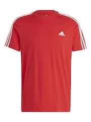 adidas Red Essentials Single Jersey 3-Stripes 100% Cotton T-Shirt - Image 7 of 7