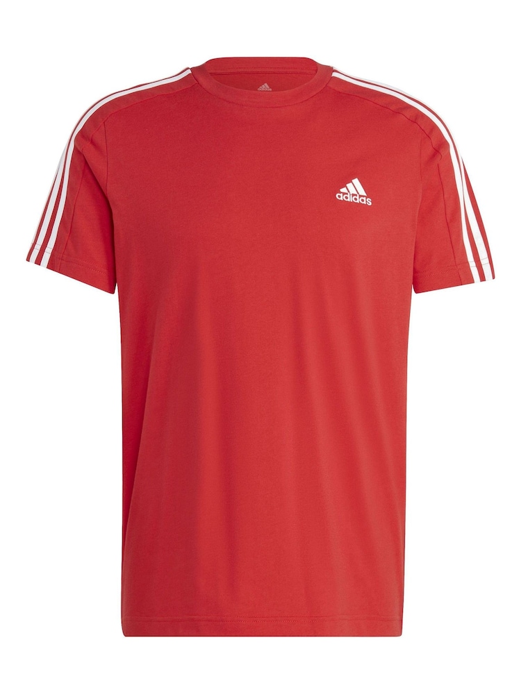 adidas Red Essentials Single Jersey 3-Stripes 100% Cotton T-Shirt - Image 7 of 7