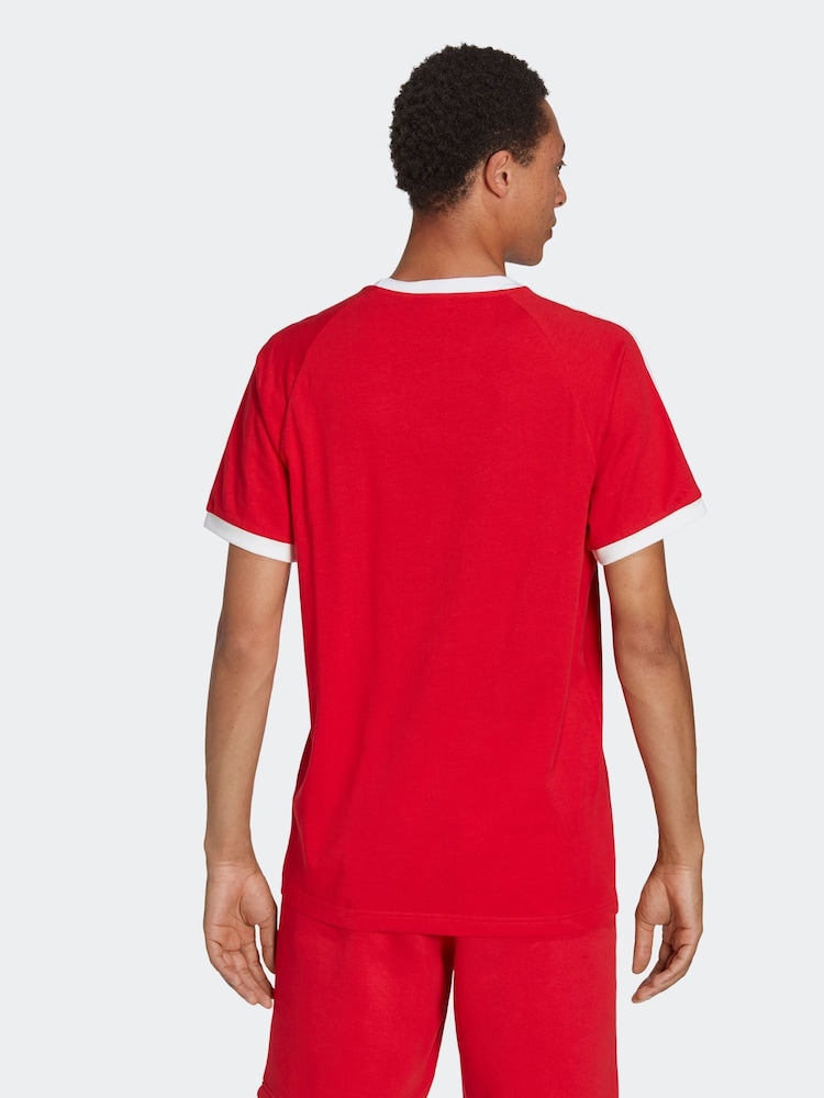 adidas Red Adicolor Classics 3-Stripes 100% Cotton T-Shirt - Image 2 of 7